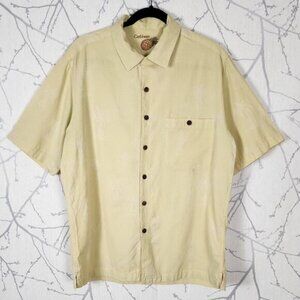 Caribbean Yellow Tropical Jacquard Silk Cotton Camp Shirt